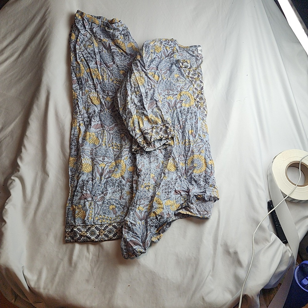 Signals Floral Print Pajama Set Top Pants Light Blue Yellow Women's Size 1X